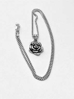 Sterling Silver Blooming Rose Necklace, Flower Pendant Silver Chain, Love Roses
